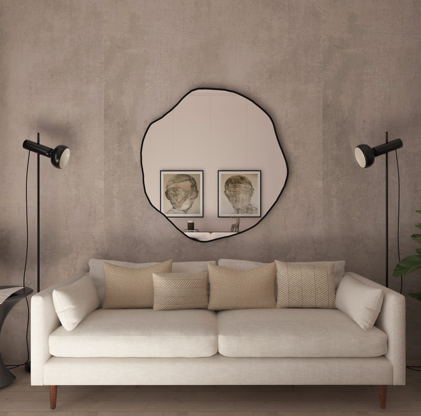 Kepez Asimetrik Duvar Aynası - Kare Form Tasarım