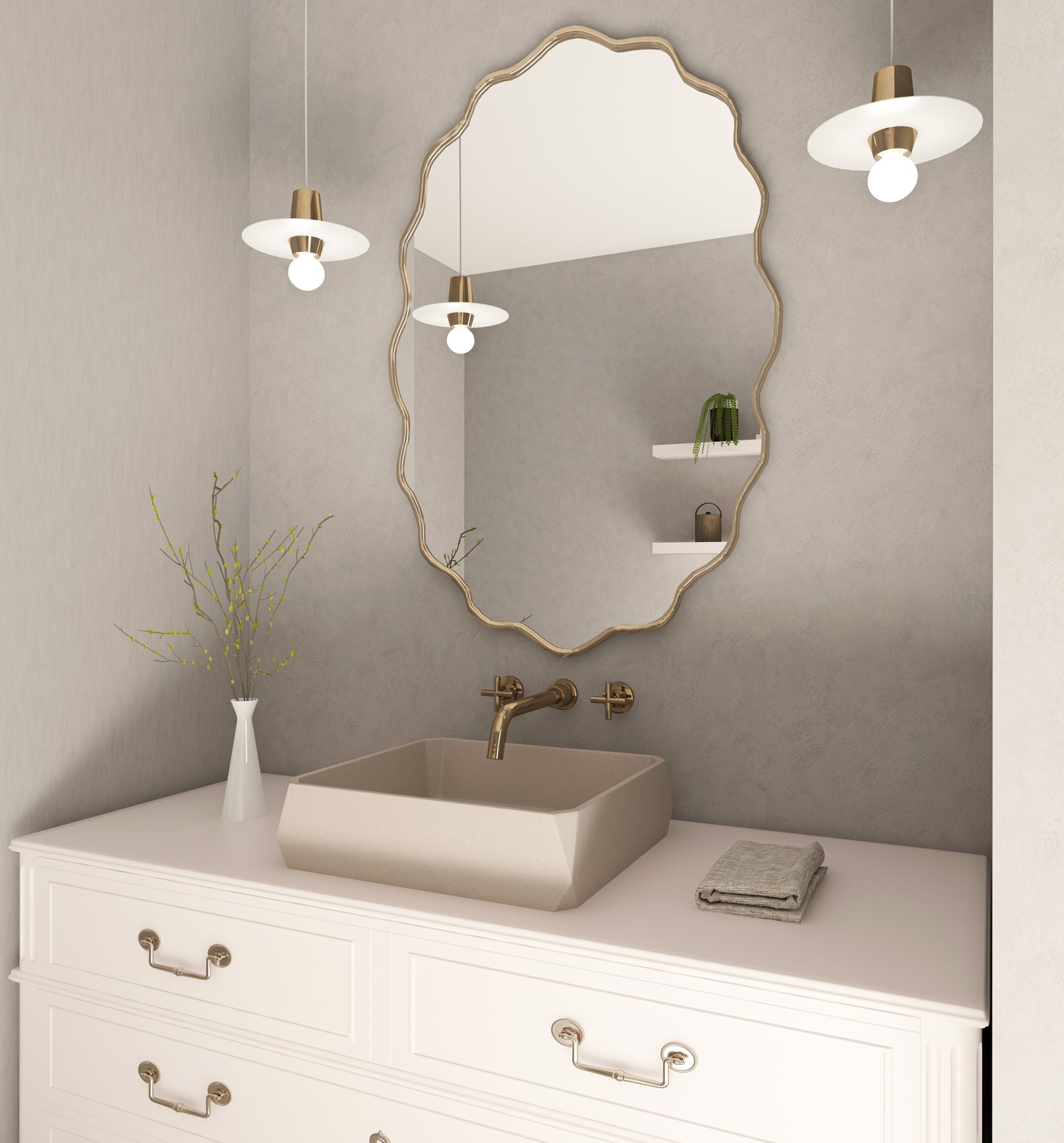 Çiçek Model Zarif Duvar Aynası - Asimetrik Dekoratif Ayna | KankenHome