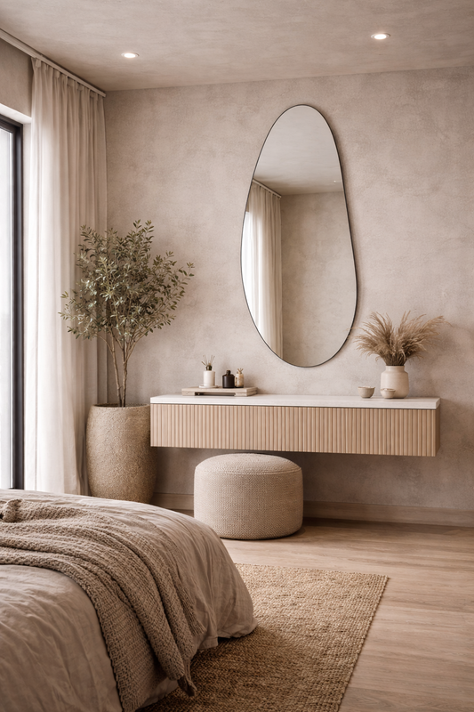 Asimetrik Tasarımlı Zarif Duvar Aynası Ledli Dekoratif Ayna