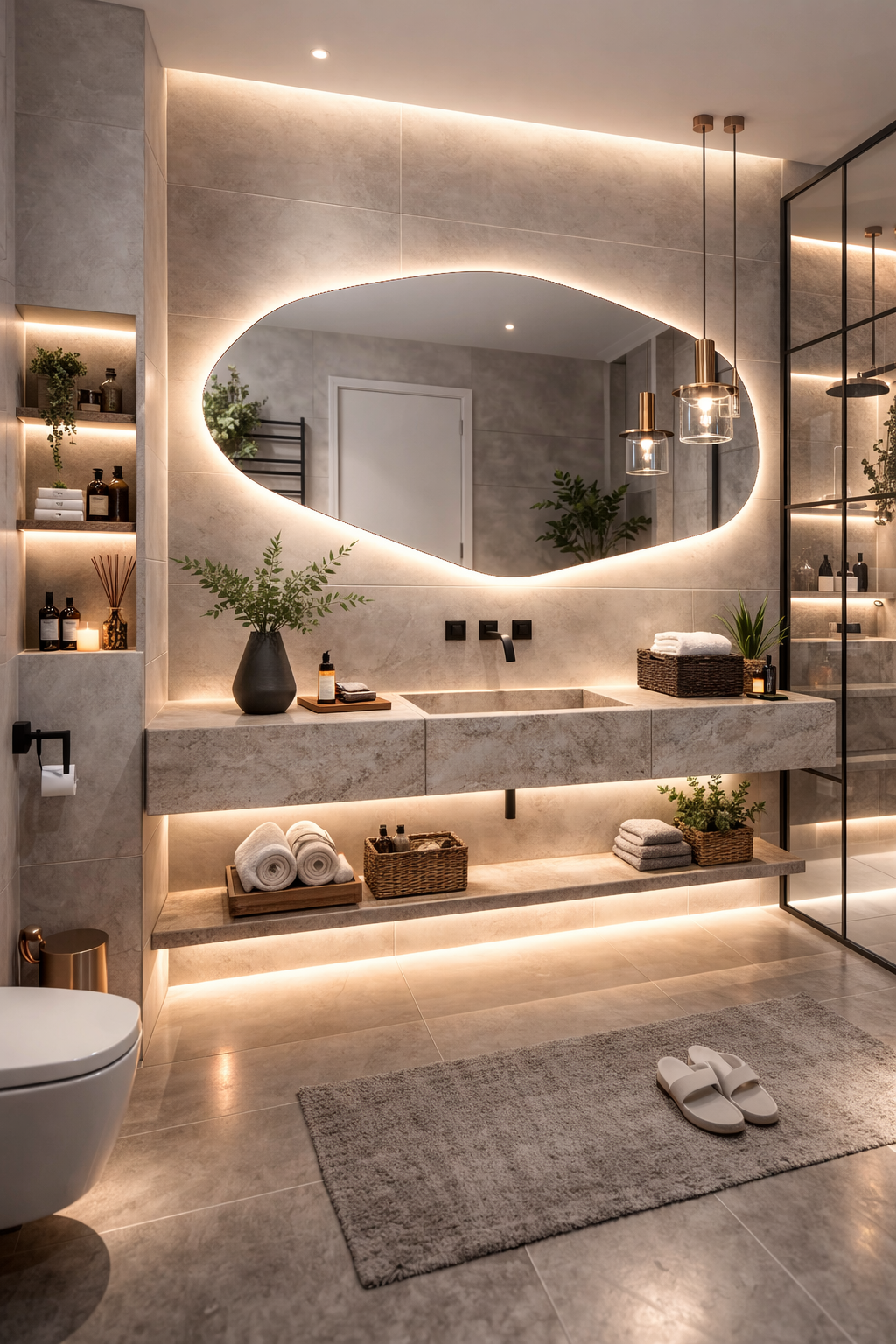 Şile Asimetrik Duvar Aynası - Modern Tasarım LED Ayna