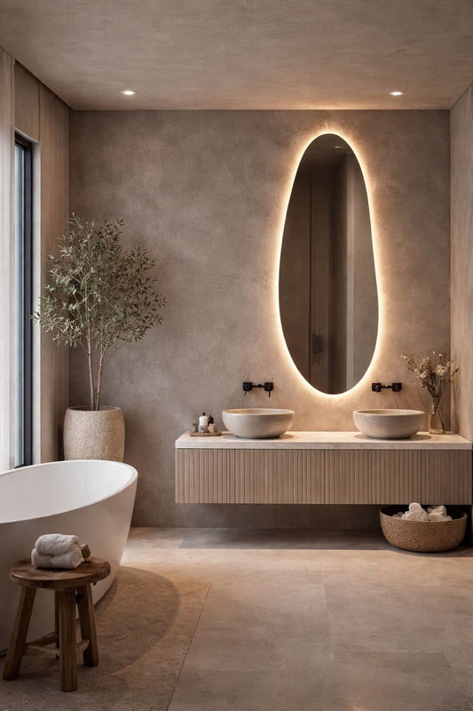 Asimetrik Tasarımlı Zarif Duvar Aynası Ledli Dekoratif Ayna