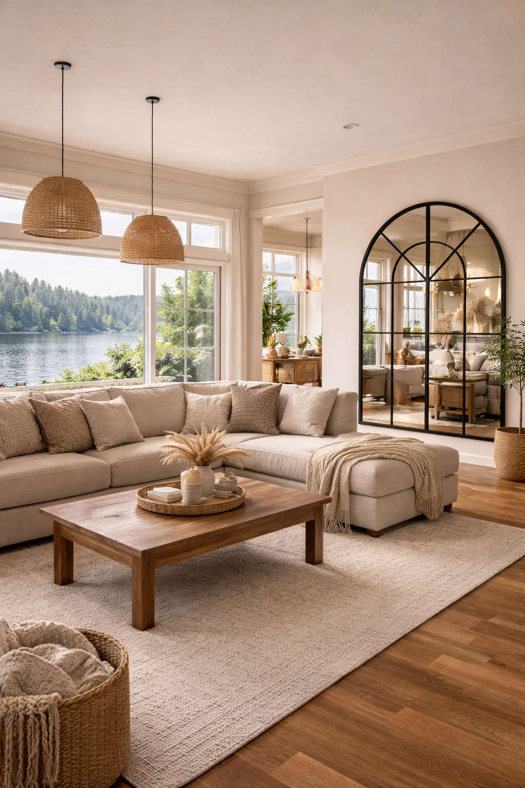 Büyük Formlu Kemerli Pencere Duvar Aynası - Çiftlik Evi Aynası