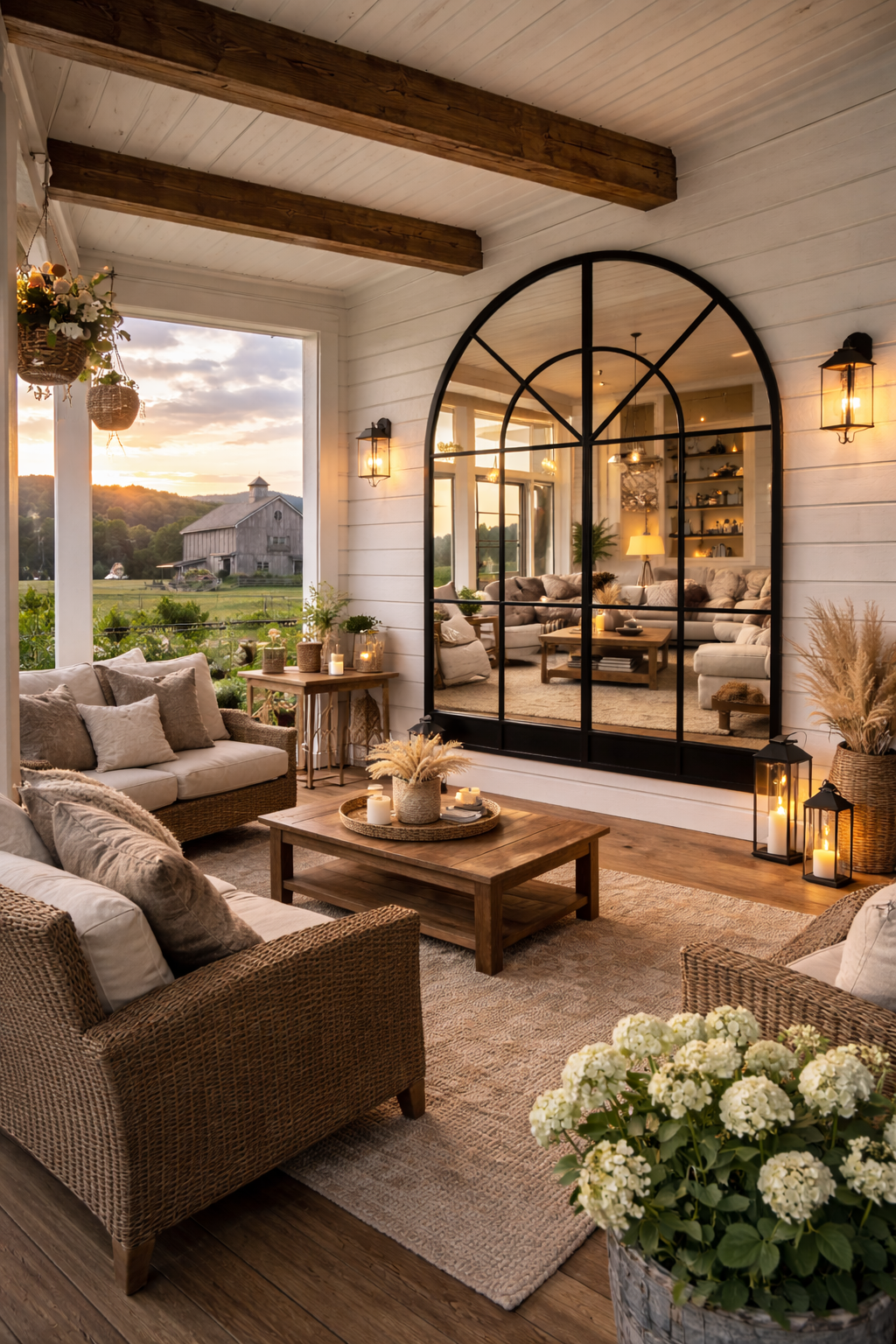 Büyük Formlu Kemerli Pencere Duvar Aynası - Çiftlik Evi Aynası