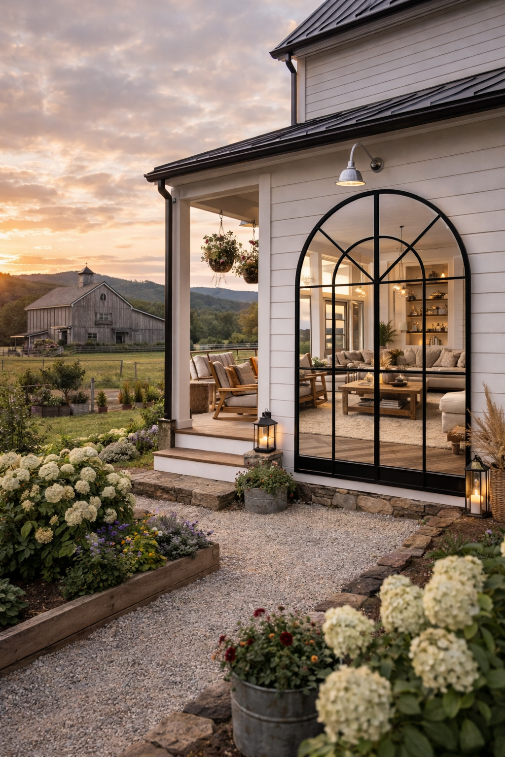 Büyük Formlu Kemerli Pencere Duvar Aynası - Çiftlik Evi Aynası