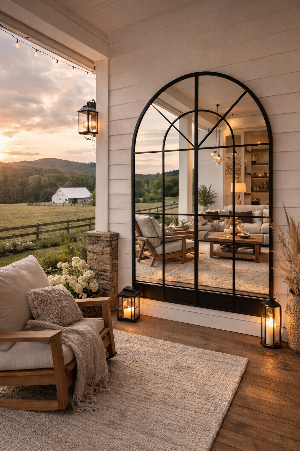 Büyük Formlu Kemerli Pencere Duvar Aynası - Çiftlik Evi Aynası