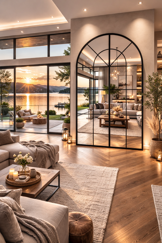 Büyük Formlu Kemerli Pencere Duvar Aynası - Çiftlik Evi Aynası