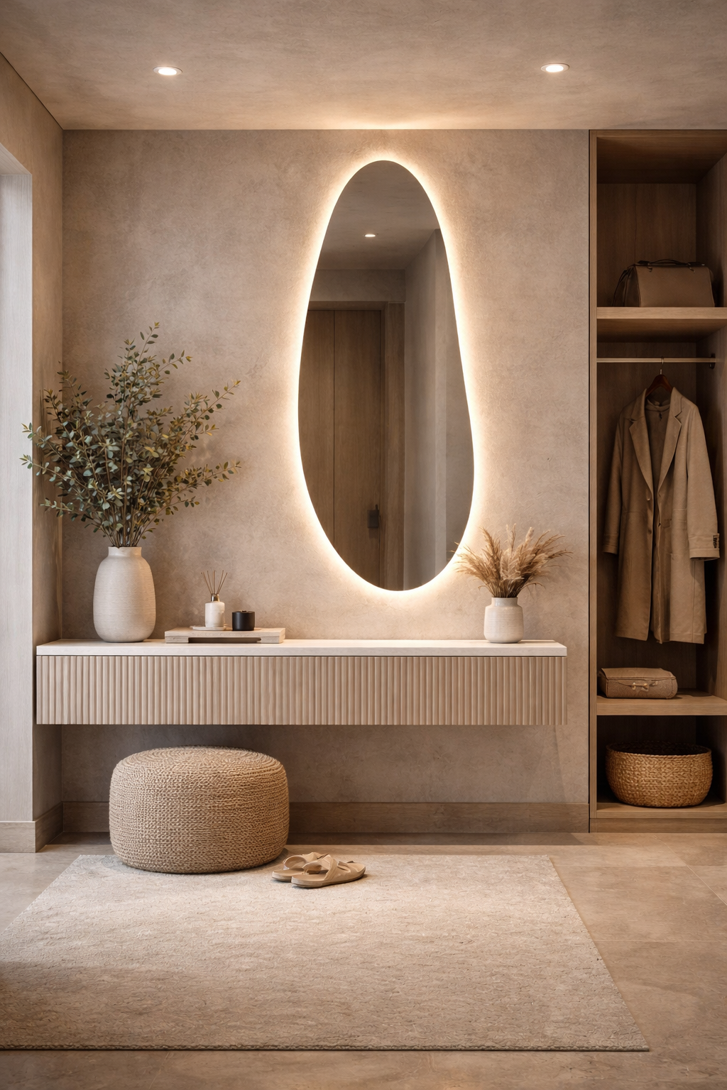 Asimetrik Tasarımlı Zarif Duvar Aynası Ledli Dekoratif Ayna