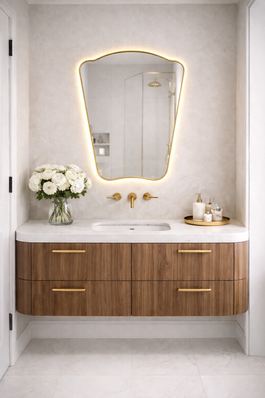 İtalyan Tarzı Benzersiz Düzensiz Duvar Aynası - LED'li Dekoratif Ayna