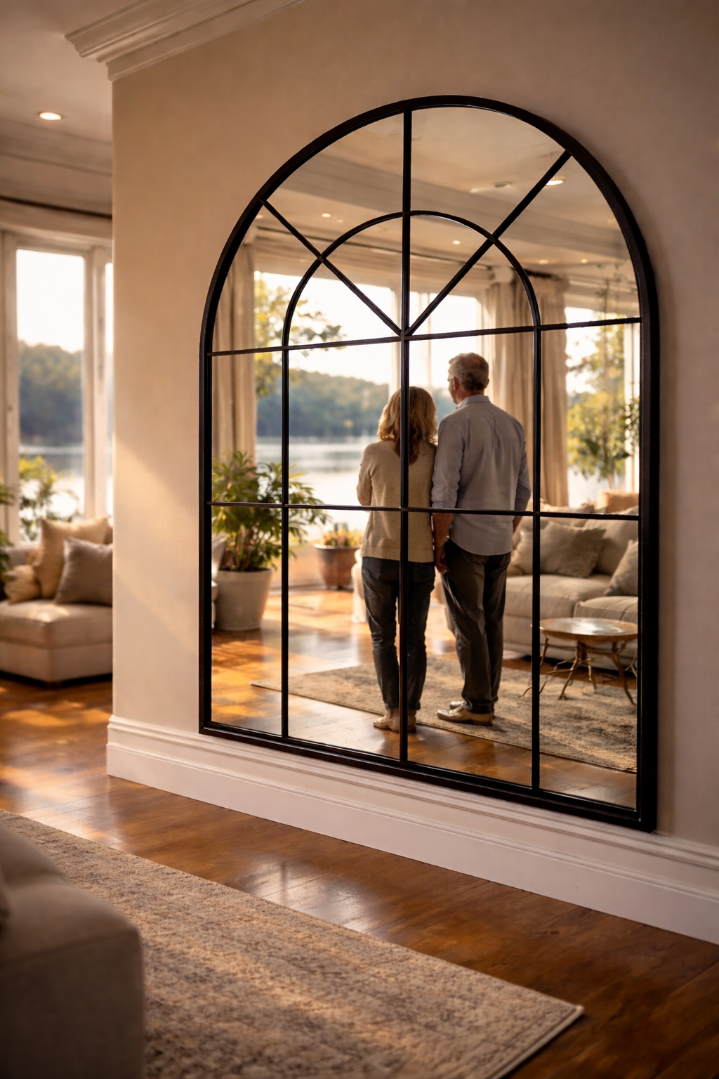 Büyük Formlu Kemerli Pencere Duvar Aynası - Çiftlik Evi Aynası