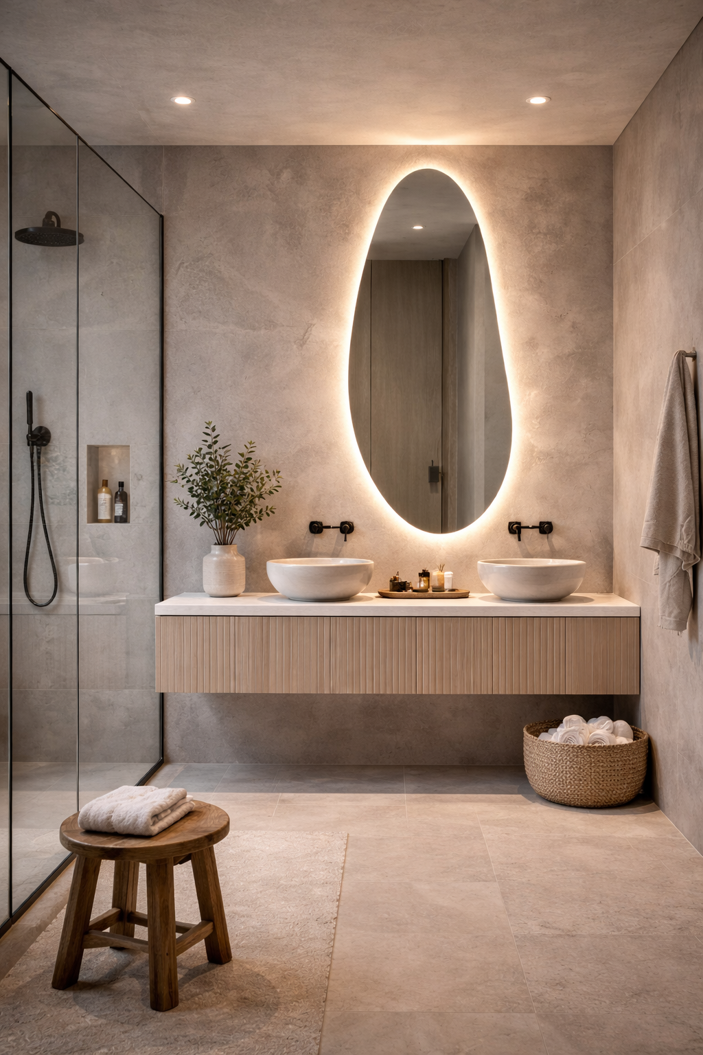 Asimetrik Tasarımlı Zarif Duvar Aynası Ledli Dekoratif Ayna