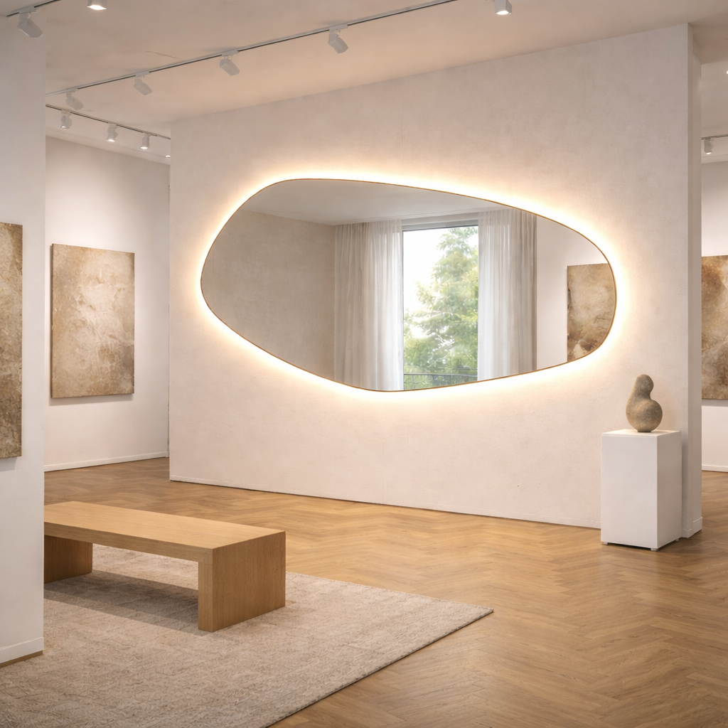 Biga Asimetrik Model Dekoratif Duvar Aynası - LED'li Ayna