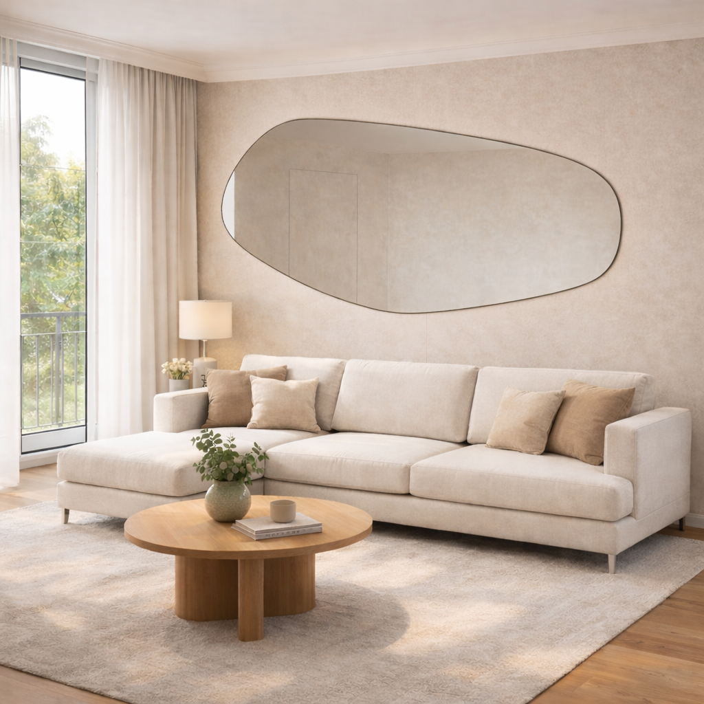 Biga Asimetrik Model Dekoratif Duvar Aynası - LED'li Ayna