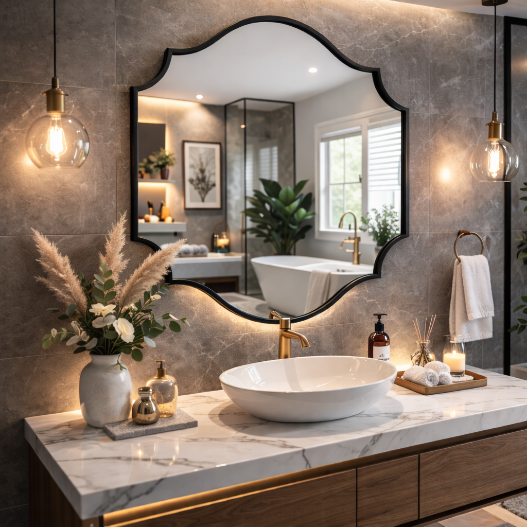 Lefke Asimetrik Ev Aynası - Çerçeveli Modern  Tasarım Ayna