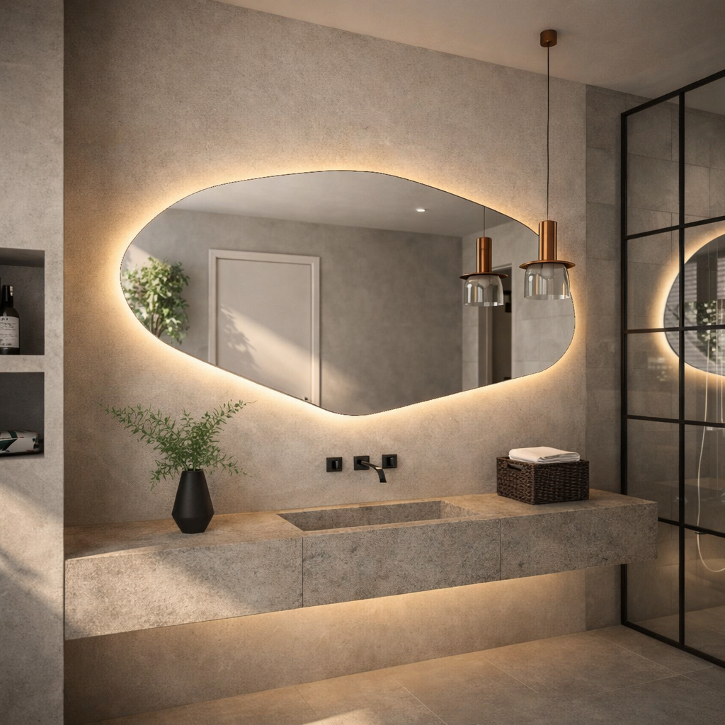 Şile Asimetrik Duvar Aynası - Modern Tasarım LED Ayna
