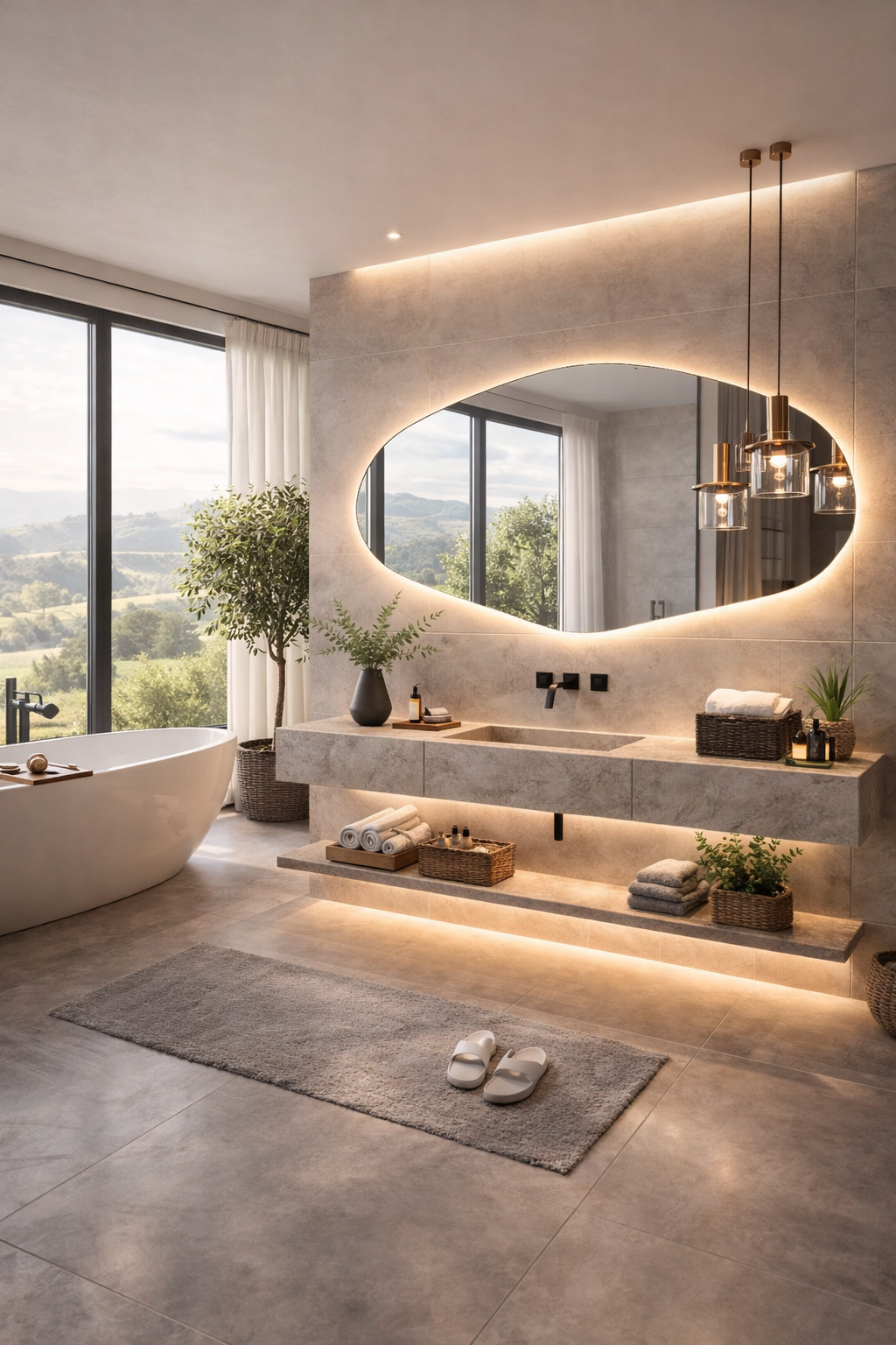 Şile Asimetrik Duvar Aynası - Modern Tasarım LED Ayna